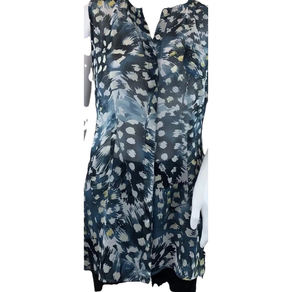 CAbi M Avery Sleeveless Tunic Blouse Blue Chiffon Button Up Side‎ Slit Spring